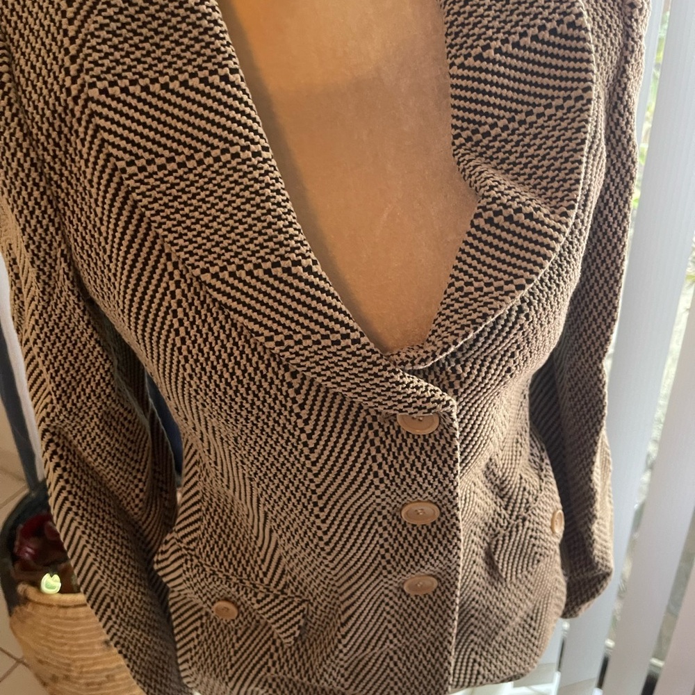 Armani Collezioni Brown & Cream Houndstooth Blazer